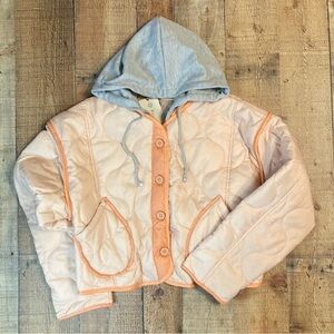 Veveret Hoodie Jacket‎ Size Large NEW Peach Coral Grey Puffer Quilted